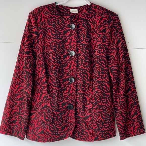 Kim Rogers Women Plus Size Red Cheetah Animal Print Blazer Jacket Coat, 2X(20W) - Picture 5 of 6